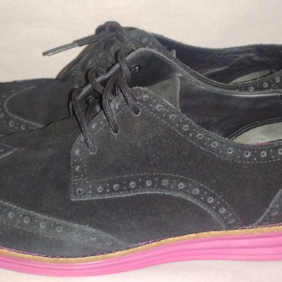 Cole Haan Lunargrand Women's Blue Suede Wingtip Pink Soles Shoes Size 8 D38899 - Picture 6 of 14